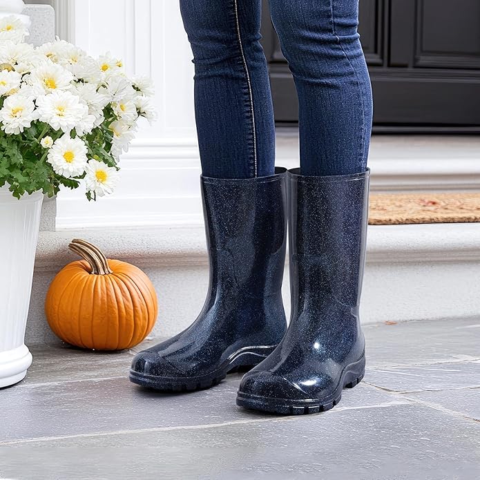 Asgard Women's Mid Calf Rain Boots Printed Waterproof Rubber Boots Short Garden Shose