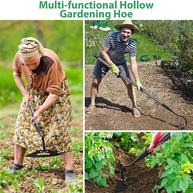 Hollow Hoe Garden Tool Long Handle 56" for Digging, Weeding, Hoeing, Cutting and Loosing Soil, Sickle Garden Hoe Heavy Duty Landscaping Tools