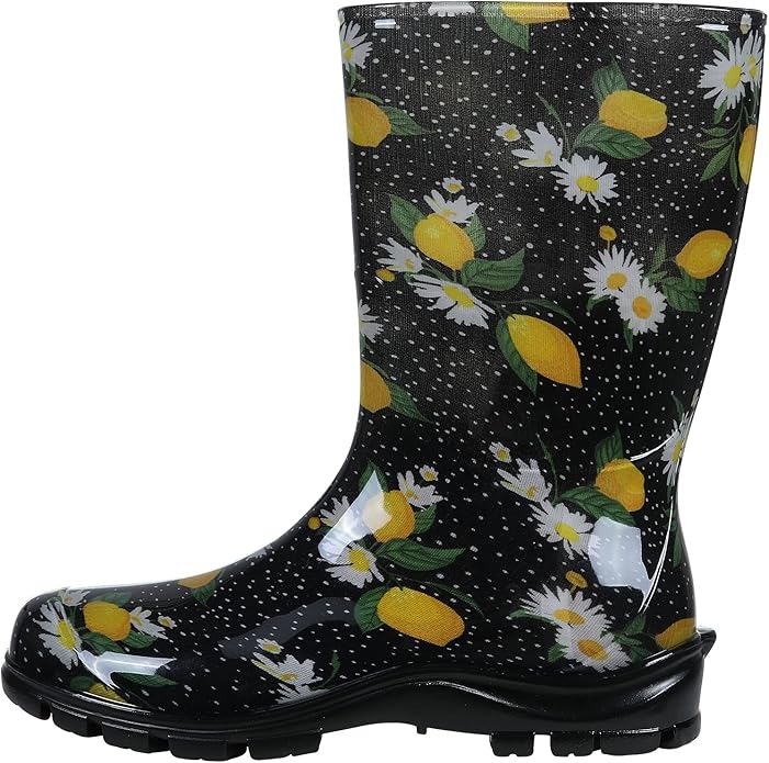 Asgard Women's Mid Calf Rain Boots Printed Waterproof Rubber Boots Short Garden Shose