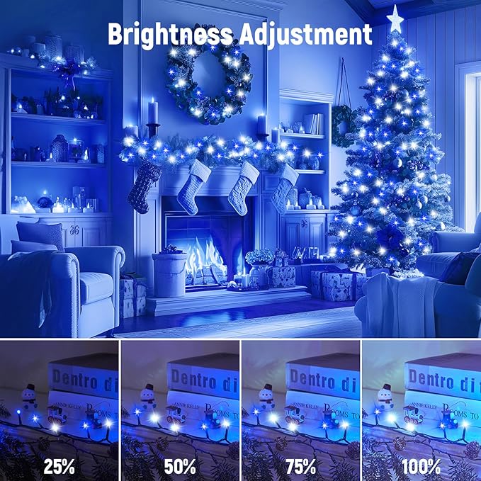 Minetom 328 Ft 1000 LED Christmas Tree Lights Outdoor Indoor String Lights with 8 Modes Waterproof Twinkle Xmas Light with Remote, Plug in Rice Lights for Tree Christmas Decorations, Blue & Cool White