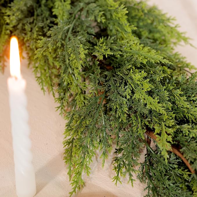 WBHome 2PCS Real Touch Juniper Garland for Christmas Holiday Seasonal Outdoor/Indoor Home Decor, 6FT Long