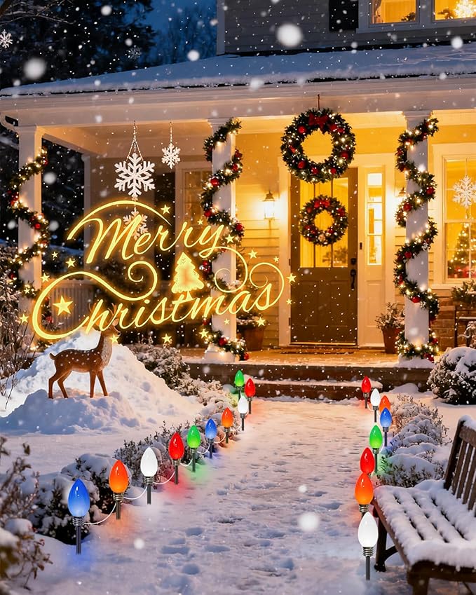 IDEAALS 10 Pack Jumbo Multicolor Plug in C9 Christmas Lights Outdoor，LED Pathway Lights Waterproof, Strawberry Light Christmas Decorations Outdoor for Walkway Party Patio Garden Lawn Yard Decor