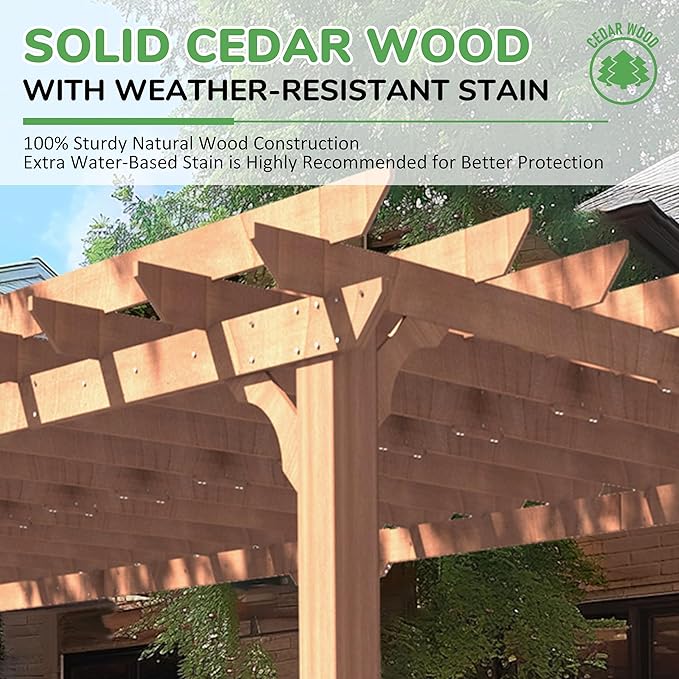 BlueWish 12’x24’ Outdoor Pergola, Patio Pergola with Slatted Roof Trellis, Cedar Wood Pergolas Backyard Gazebo with Solid Structure for Deck Yard Grill Party Garden