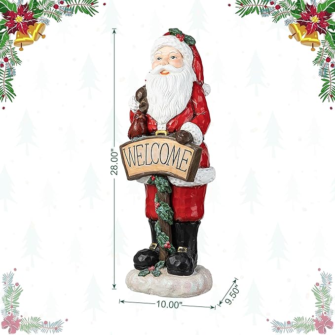 Glitzhome 28''H MGO Christmas Santa Porch Decor, Xmas Winter Wall Yard Standing for Patio Front Porch Indoor Outdoor Home Welcome Sign Decor