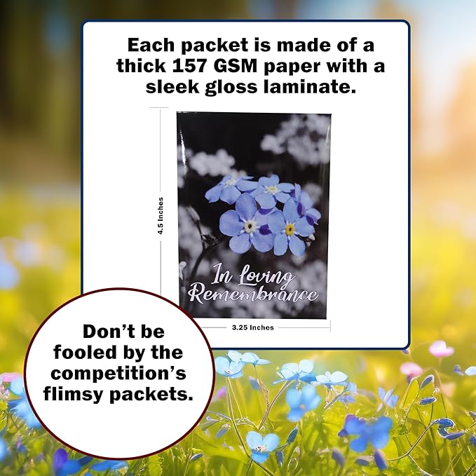 20pc Premium Pre-Filled Forget Me Not Seeds Packets Favors for Funerals, Funeral Decorations, Celebration of Life Decorations, Forget Me Not Seeds Packets, Celebration of Life Ideas, Memorial Cards