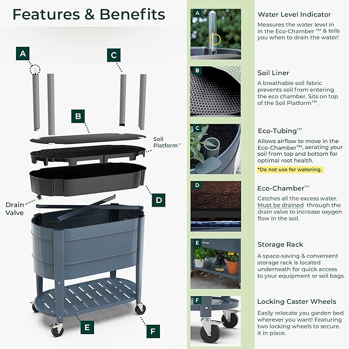 Permasteel Raised Garden Bed with Legs, 40×20×37 in, Planter Box with EnGrow™ TrueSoil™ Technology for Vegetables, Flowers, Herbs, and Fruit, Outdoor Indoor, Storage Shelf, Blue