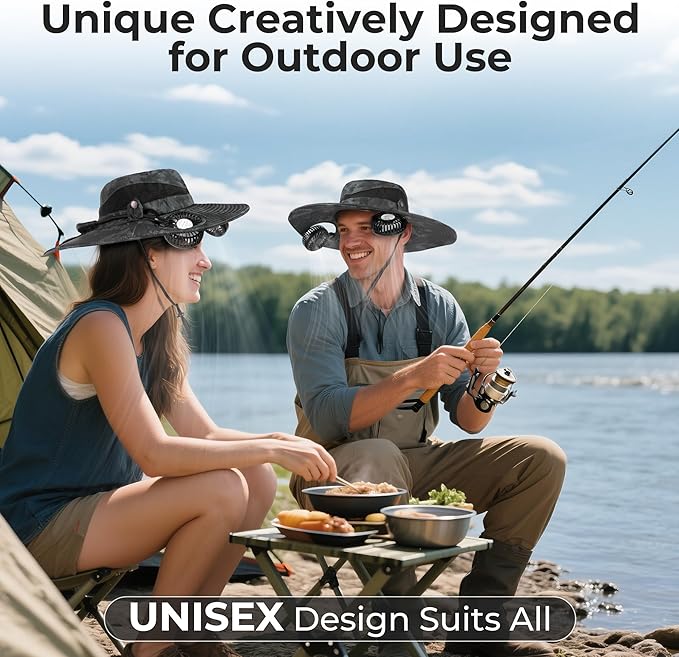 AMACOOL 2-in-1 Hands-Free Hat Fan with Detachable Neck Fan, UPF 50+ Wide Brim Sun Hat, 3-Speed Adjustable, 2600mAh Rechargeable Fishing Essentials for Men Women Camping Travel Delivery Outdoor-Camo