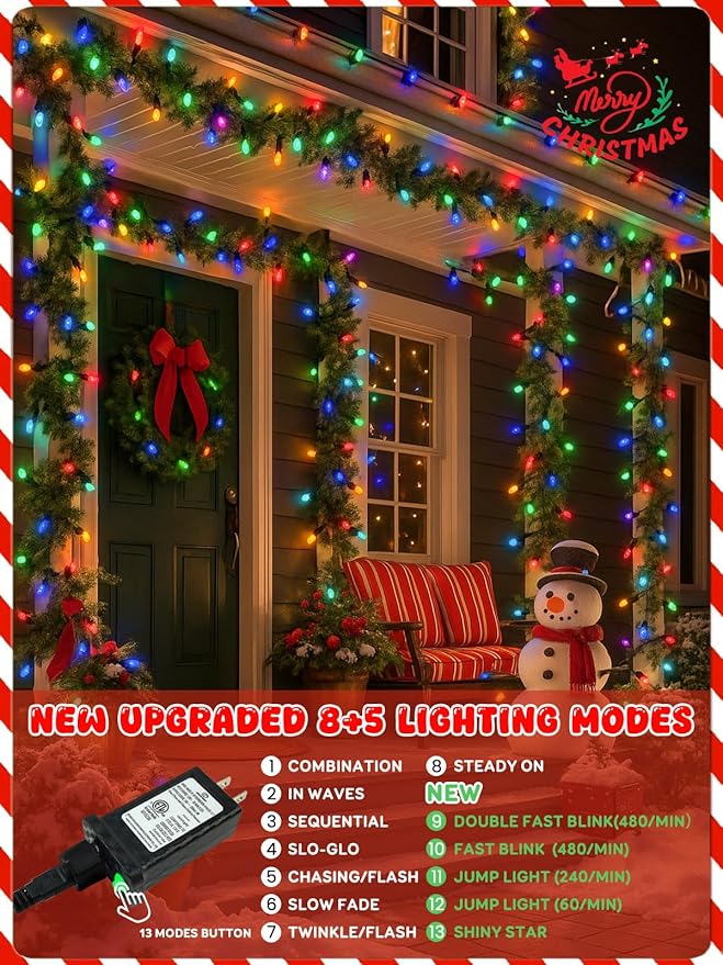 Upgraded 250 LED C6 Connectable Christmas String Lights Multicolor, 82FT Waterproof Christmas Twinkle Light Outdoor, Plug in Fairy Lights Indoor with 13 Modes & Timer for Christmas Tree Decorations