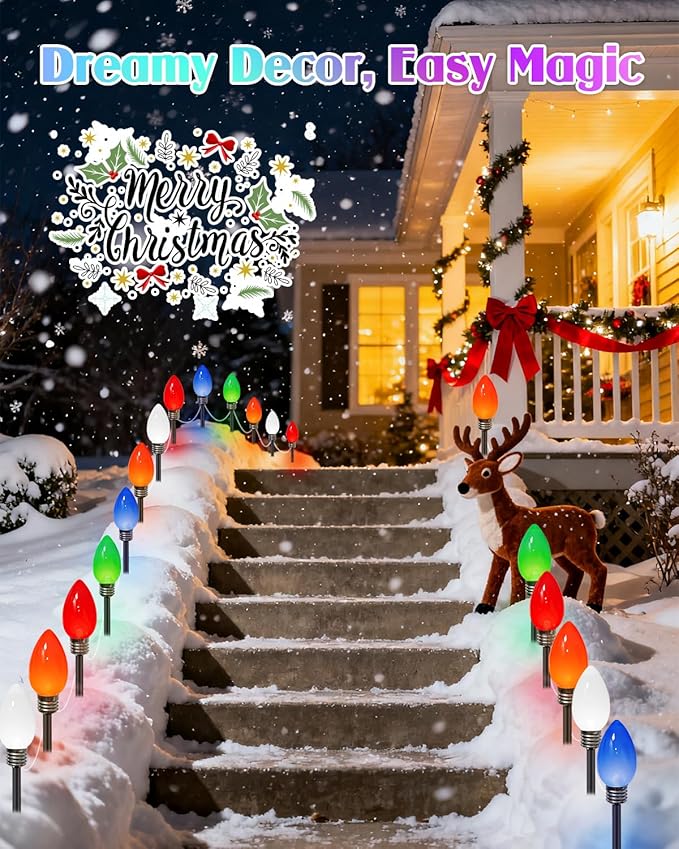 IDEAALS 10 Pack Jumbo Multicolor Plug in C9 Christmas Lights Outdoor，LED Pathway Lights Waterproof, Strawberry Light Christmas Decorations Outdoor for Walkway Party Patio Garden Lawn Yard Decor