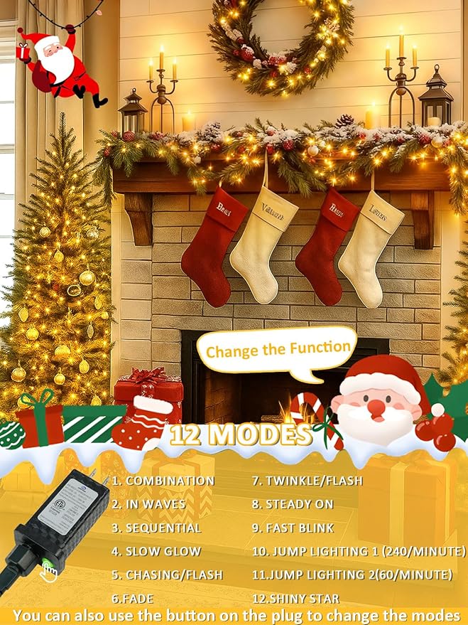 Voice Controlled Smart Christmas Lights Outdoor, 108.8ft 300 LED Extendable String Lights with 7 Voice Commands, 12 Modes & Timer, Waterproof Christmas Tree Lights for Party Garden (Warm White)