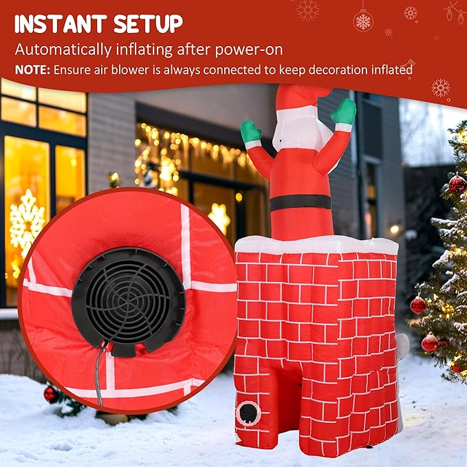 Outsunny 7FT Christmas Inflatable Santa in Chimney Up and Down, Outdoor Blow Up Santa Claus Christmas Decoration with Built-in LED Lights, Easy to Inflate for Indoor Party, Lawn, Garden, Holiday Decor