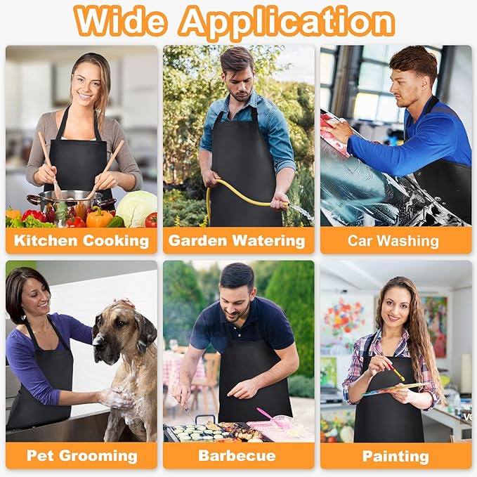Gotega 4 Pack Waterproof Rubber PVC Apron Adjustable Dishwasher Apron-Women Men Heavy Duty Work Apron for Dishwashing Chemical Lab Butcher Grooming Black