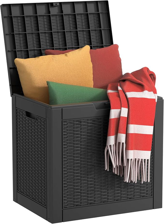 30 Gallon Waterproof Resin Deck Box, UV Resistant Outdoor Storage for Garden, Patio, Porch, Delivery, Rattan Black