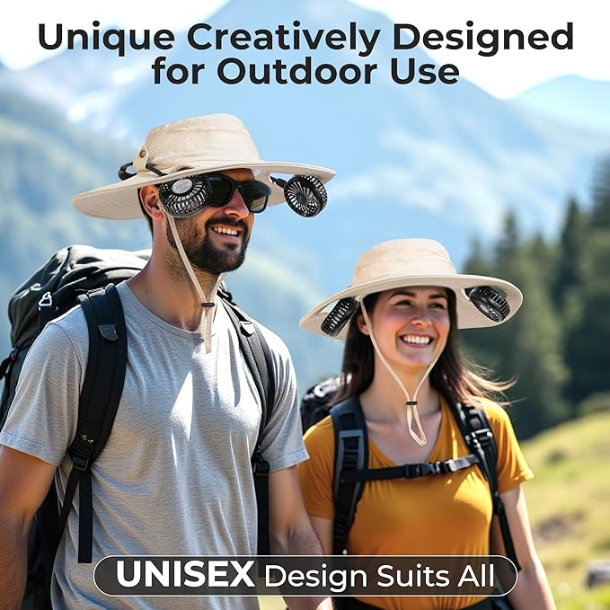 2-in-1 Hands-Free Hat Fan Neck Fan UPF 50+ Wide Brim Sun Hat 16Hrs Running 3-Speed Fishing Essentials for Men Women