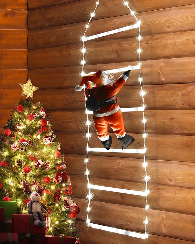 Toodour LED Christmas Light - 2.5FT Christmas Decorative Ladder Lights with Santa Claus, Xmas Decorations Light for Indoor Outdoor, Window, Garden, Home, Wall, Xmas Tree Decor - White