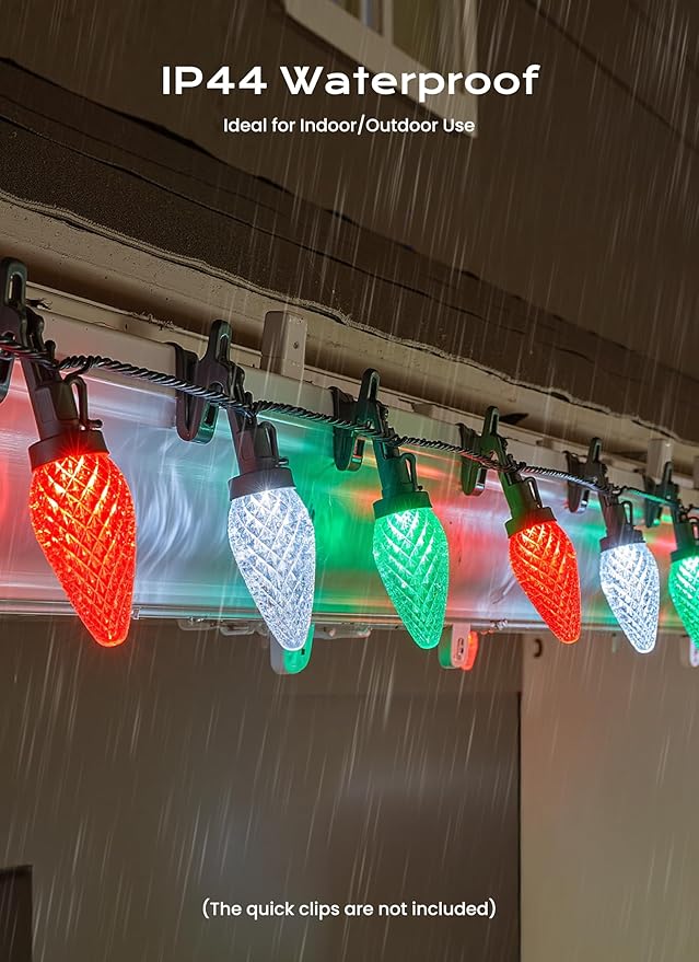 Minetom C9 Christmas Lights Outdoor, 100 FT 150 LED Connectable C9 String Lights with 8 Modes and Timer Xmas Tree Patio Garden Yard Holiday Party Indoor Outdoor Decoration, Red, Green and White