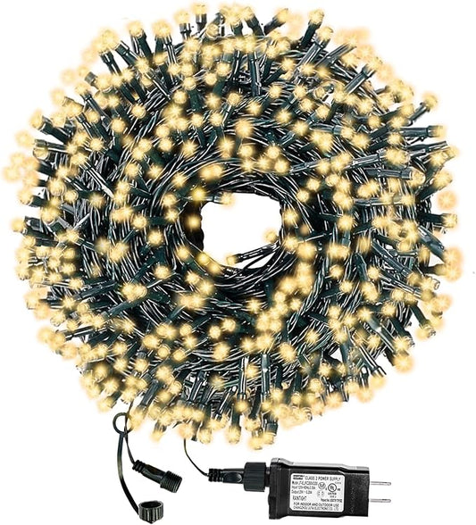 Decute 300LED Christmas String Lights Outdoor Waterproof 105FT UL Certified with End-to-End Plug 8 Modes, Warm White Indoor Starry Fairy Lights for Christmas Tree Patio Garden Wedding Party Decor