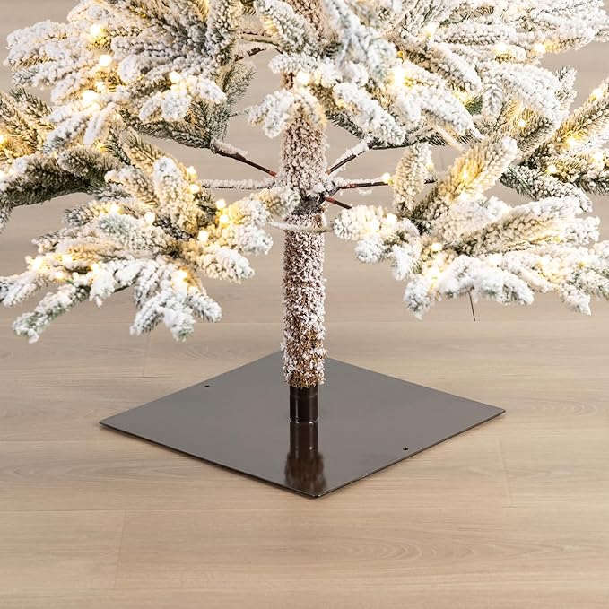 Glitzhome 7ft Deluxe Pre-Lit Flocked Artificial Christmas Tree Serene Snowscape Fir for Home, Office, Party Decoration with 400 Warm White Lights, Metal Hinges & Base, Easy Assembly