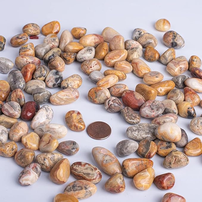 Polished Crazy Lace Agate Crystal Stone Set - 72 Pcs, 0.5" 10 oz Handpicked Natural Tumbled Gemstones Rocks, Pebbles for Reiki, Chakra, Healing, Home Decor