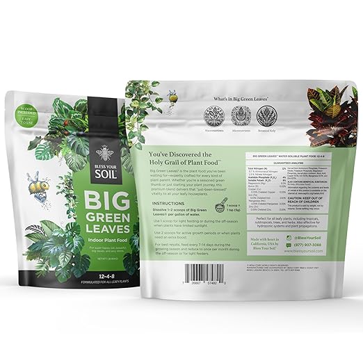 Big Green Leaves Indoor Plant Food - House Plant Fertilizer - Fast Acting Minerals +Superfood Sea Kelp | 4X More Concentrated Than Liquid Plant Food (1LB)