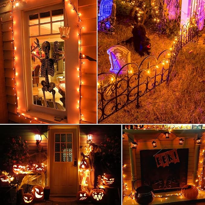 Minetom Halloween String Lights Outdoor, 39Feet 100 LED Waterproof Christmas Lights with 8 Lighting Modes for Halloween Garden Party Christmas Xmas Tree Lights Decor, Orange