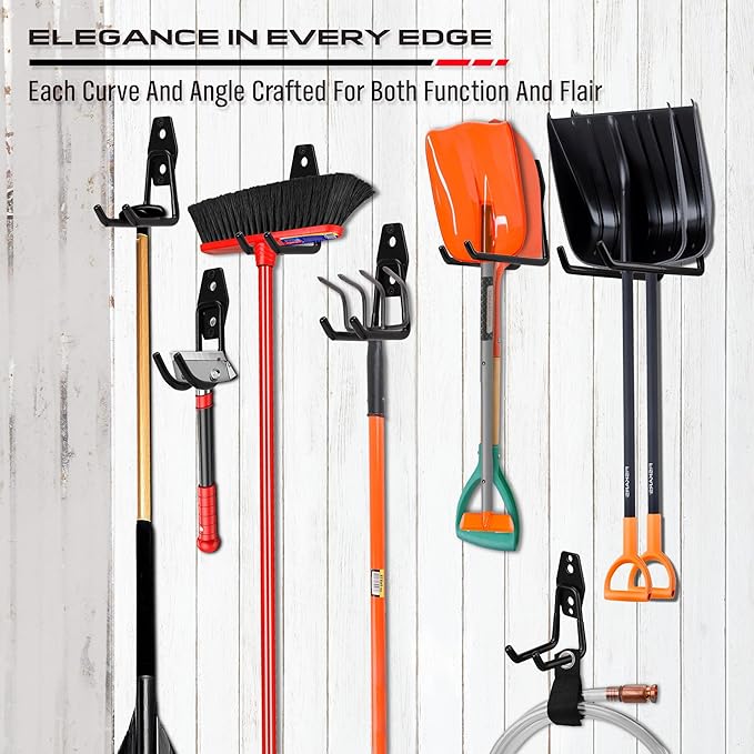 Garage Tool Storage Wall Hook Assortment Set: 15PCS Heavy Duty Large Hanger Garden Tool Organizer Ladder Bike Rack Yard Tool Holder Shed Shovel Metal Screw Organization Bicycle Steel Bracket