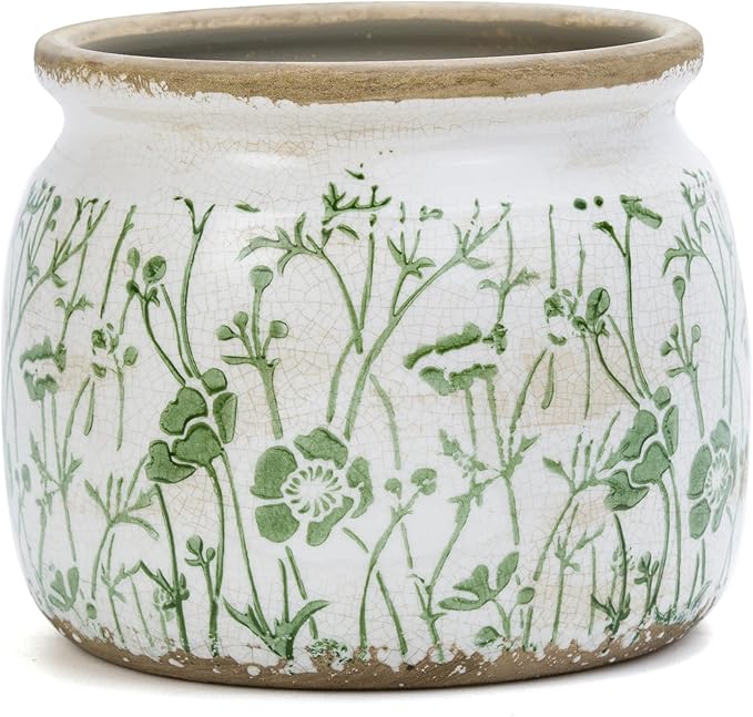 Vintage Ceramic Ice Crack Flower Pot with Drainage Holes, Country Rustic Planters for Indoor and Outdoor,Tuscan Decor,Home,Living Room, Garden Decor, Gardening Gift (Asian)