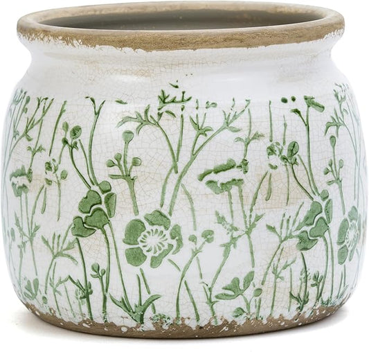 Vintage Ceramic Ice Crack Flower Pot with Drainage Holes, Country Rustic Planters for Indoor and Outdoor,Tuscan Decor,Home,Living Room, Garden Decor, Gardening Gift (Asian)