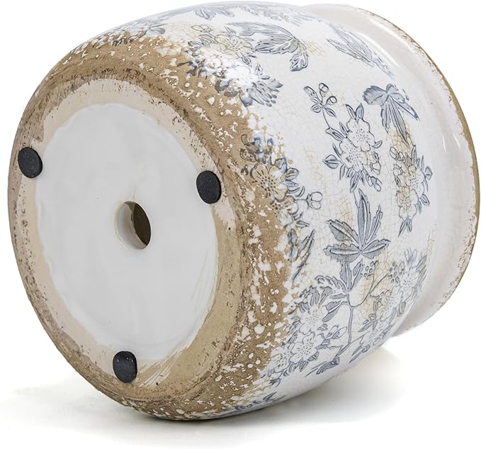 Vintage Ceramic Ice Crack Flower Pot with Drainage Holes, Country Rustic Planters for Indoor and Outdoor,Tuscan Decor,Home,Living Room, Garden Decor, Gardening Gift (Farmhouse)