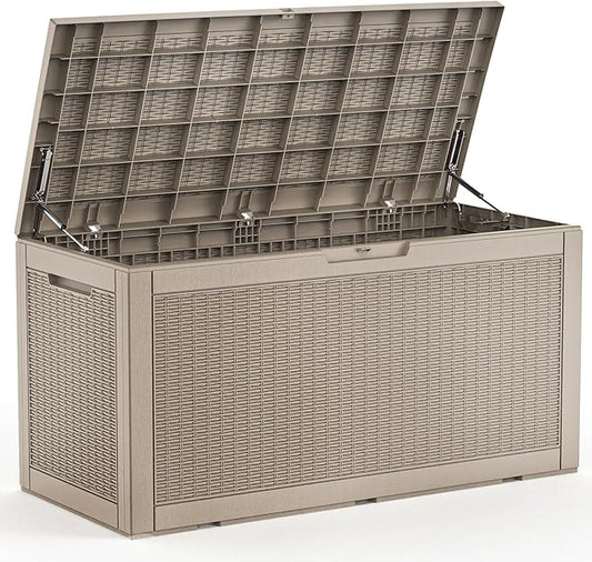 EasyUp 102 Gallon Outdoor Storage Box Waterproof, UV Resistant Resin Deck Box with Hydraulic Rod, Lockable Design and Enhanced Durability for Patio, Garden, and Poolside Use