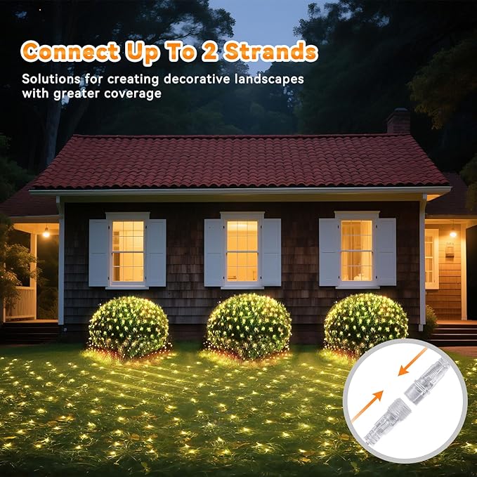 LitHome 300 LED 14.8ft x 5ft Outdoor Christmas Net Lights, Connectable Mesh Fairy String Lights with 8 Modes,Waterproof Plug in Mesh Lights for Bushes, Garden, Backyard, Holiday, Christmas(Warm White)