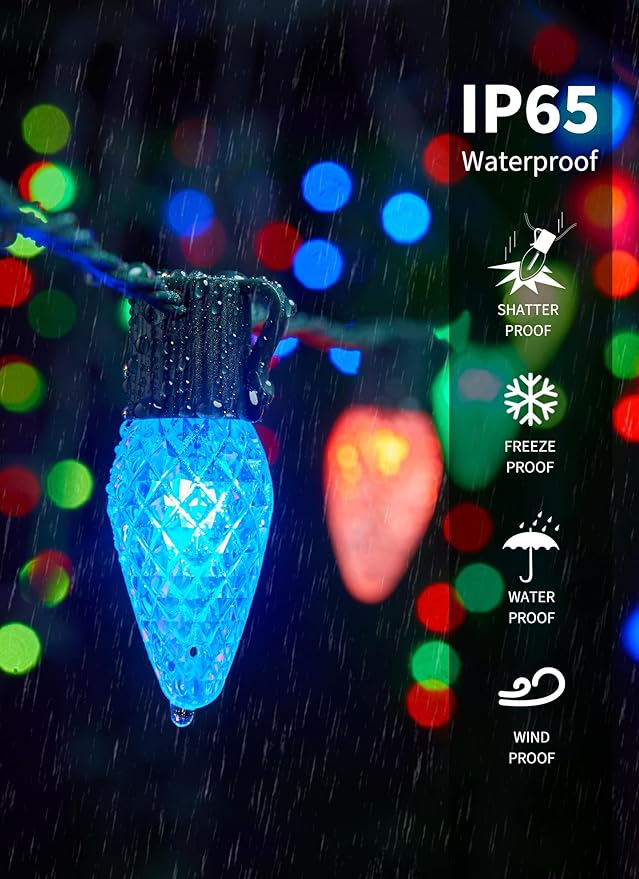 Brightown C9 LED Christmas Lights Outdoor, 200LED RGB Smart Christmas Tree Lights Music Sync DIY APP Controlled, Waterproof Connectable C9 String Lights for House Indoor Patio Xmas Decoration