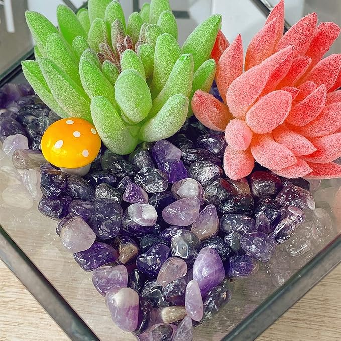 Amethyst Crystal Gravel Polished Chips Stones Pea Quartz 0.3-0.4" Tumbled Stone Crushed Natural Home Decoration Small Pebbles mini Fish Tank Vase Filler Landscape Bottom Ornament 250G 0.55 lbs