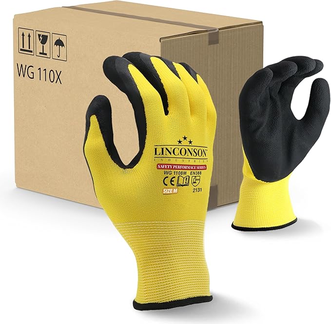 linconson 12 Pack Safety Performance Series Construction Mechanics Work Gloves