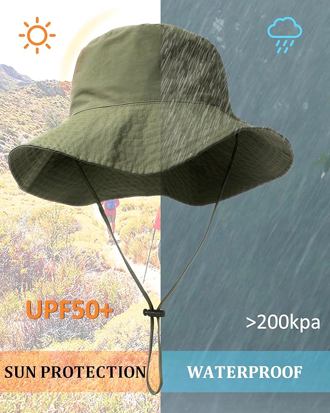 Water-Resistant Sun UPF 50+ Bucket Hat Protection Packable Brimmed Boonie for Women Men Summer Lightweight Hiking Outdoor Cap