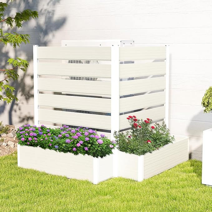 Vertical Screen Planter Bed - Raised Garden Box with Trellis for Climbing Plants, Durable Privacy Fence Planter for Outdoor, Patio, Deck Aluminum Frame, Beige