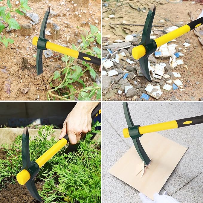 2 Packs 15 Inch Gardening Pickaxe, Forged Steel Mattock Hoe, Dual Head Mattock Weeding Hoe for Cultivating Garden, Yard, Planting, Prospecting, Camping