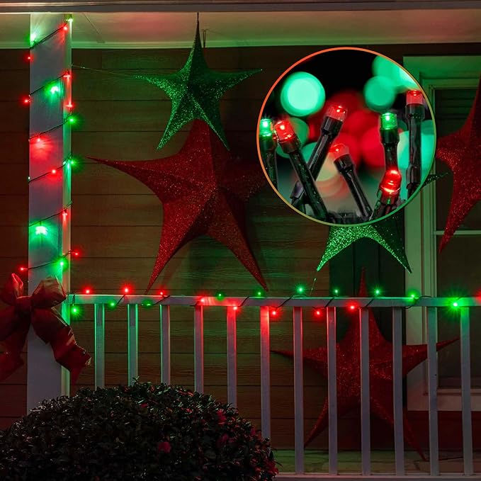 kemooie 500 LED Christmas String Lights, 164FT 8 Lighting Mode with Memory Plug in Green Wire Waterproof Lights, for Outdoor Birthday Christmas Party Garden Balcony Decorations (Red and Green)