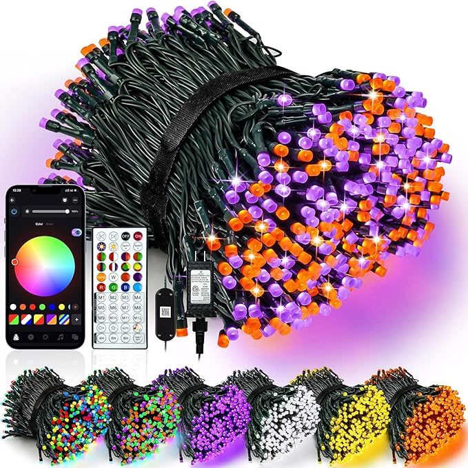 Smart Color Changing Halloween Lights with Remote & APP, 175FT 500 LED RGB Dimmable Halloween String Lights, Waterproof Fairy Twinkle Light for Indoor Outdoor Xmas Tree Wedding Christmas Decorations