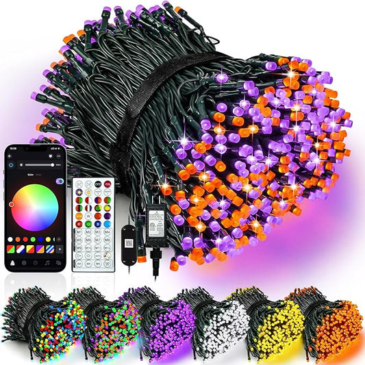 Smart Color Changing Christmas Lights with Remote & APP, 208FT 600 LED RGB Dimmable Christmas String Lights, Waterproof Fairy Twinkle Light for Indoor Outdoor Xmas Tree Wedding Halloween Decorations