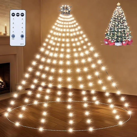Christmas Tree Lights Christmas Lights Outdoor Indoor WarmWhite 280Led 10 Lines with 8 Light Modes, Timer and Remote Control, Waterfall Lights for Wedding Home Party 4Ft-7Ft Xmas Tree Decorations