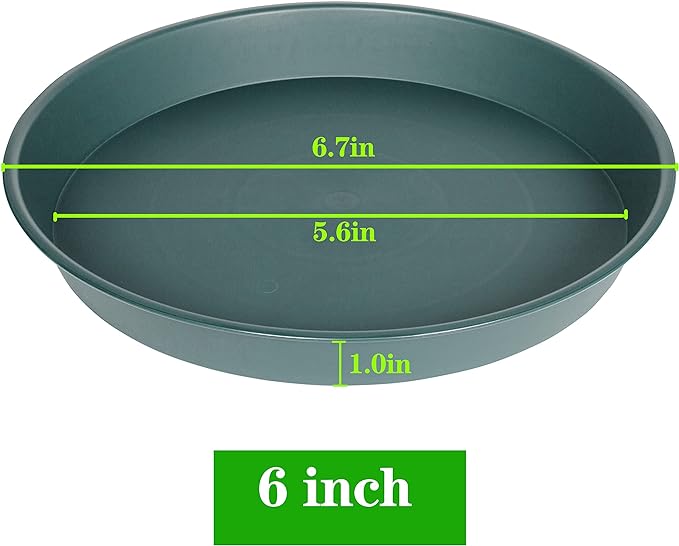 6 Pack Plant Saucer Tray Green, 4 6 8 10 12 13 15 17 19 inch Pot Saucers, Heavy Duty Plastic Plant Saucers for Indoors, Plant Drip Tray, Plant Trays for pots Planter (6", Green)