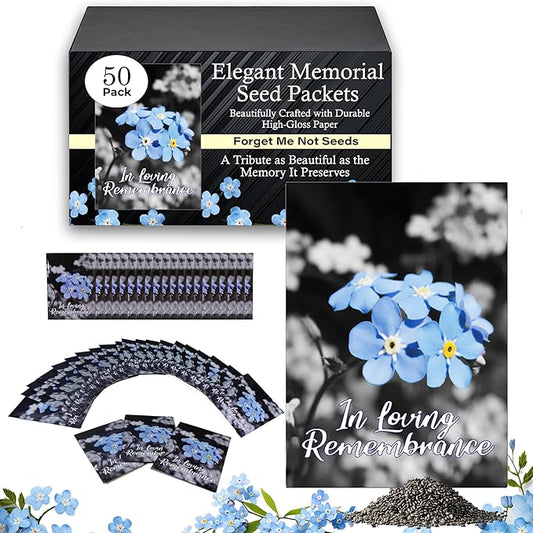 50pc Premium Pre-Filled Forget Me Not Seeds Packets Favors for Funerals, Funeral Decorations, Celebration of Life Decorations, Forget Me Not Seeds Packets, Celebration of Life Ideas, Memorial Cards