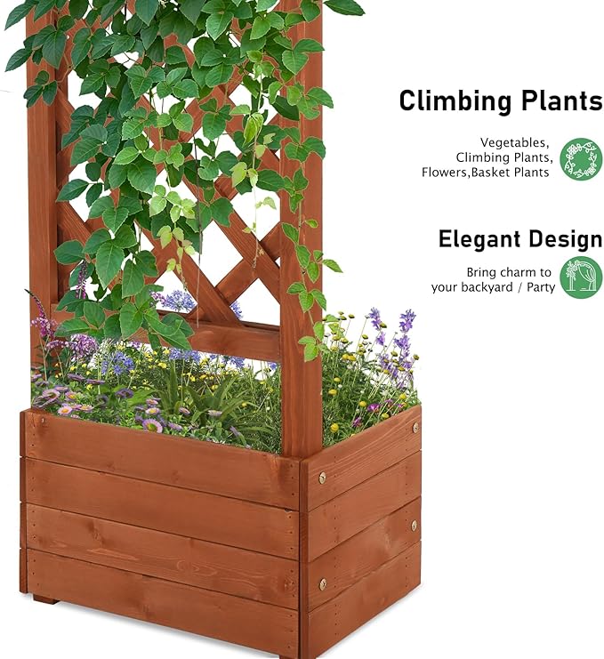 VINGLI Wooden Garden Arbor with Planter, Wedding Arch for Ceremony, Wood Garden Arbour Trellis for Plant Climbing, Pergola for Garden Backyard, Lawn, Outdoor