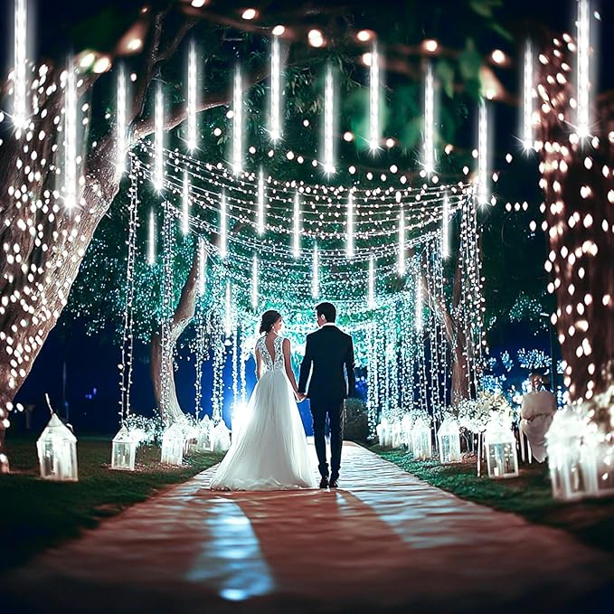 Kwaiffeo Christmas Lights Outdoor, 24 Tubes(Equivalent to 3 Sets of 8-Tubes) Meteor Shower Light Snow Falling Icicle Lights for Xmas Tree Halloween Decoration Wedding Party Window, UL Plug, White