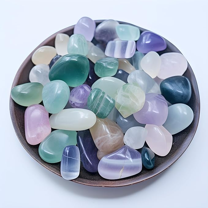 Tumbled Fluorite Crystal Stone Set - 72 Pcs, 0.5" 10 oz Handpicked Tumbled Gemstones Rocks, Pebbles for Reiki, Chakra, Healing, Home Decor, 0.5" - Fluorite
