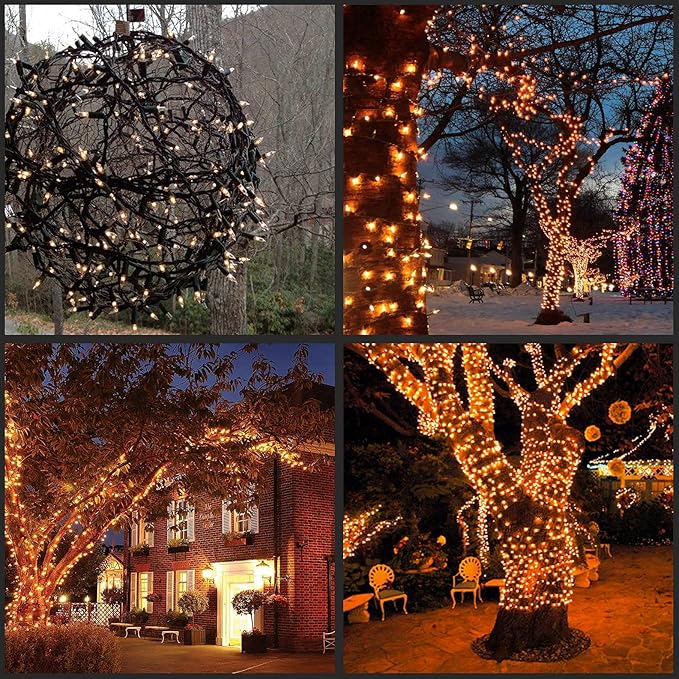 YULETIME 200 Warm White LED Christmas Lights, 66 Feet Black Wire UL Certified Commercial Grade Holiday String Light Set