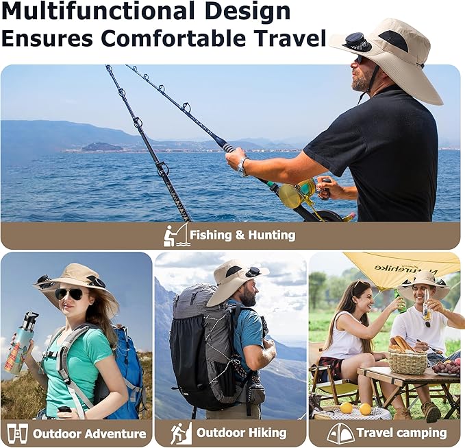 Solar Fan hat, Equipped with Two Detachable Fans, USB/Solar Dual Power Supply, Full Sun Protection,Wide Brim Adjustable
