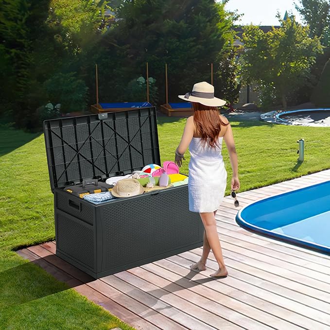 125 Gallon Resin Deck Box, Weatherproof Outdoor Storage Box for Patio, Garden, Pool, and Yard, Lockable Waterproof Bin for Tools, Cushions, and Accessories, Grey
