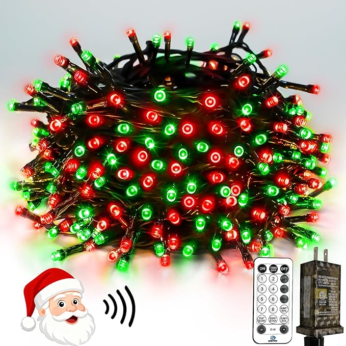 Voice Controlled Christmas Lights with Remote, 99 FT 300 LED String Lights Indoor Outdoor with 12 Modes 3 Timers, Dimmable Twinkle Light Plug in Waterproof for Xmas Tree Party Decor, Red and Green